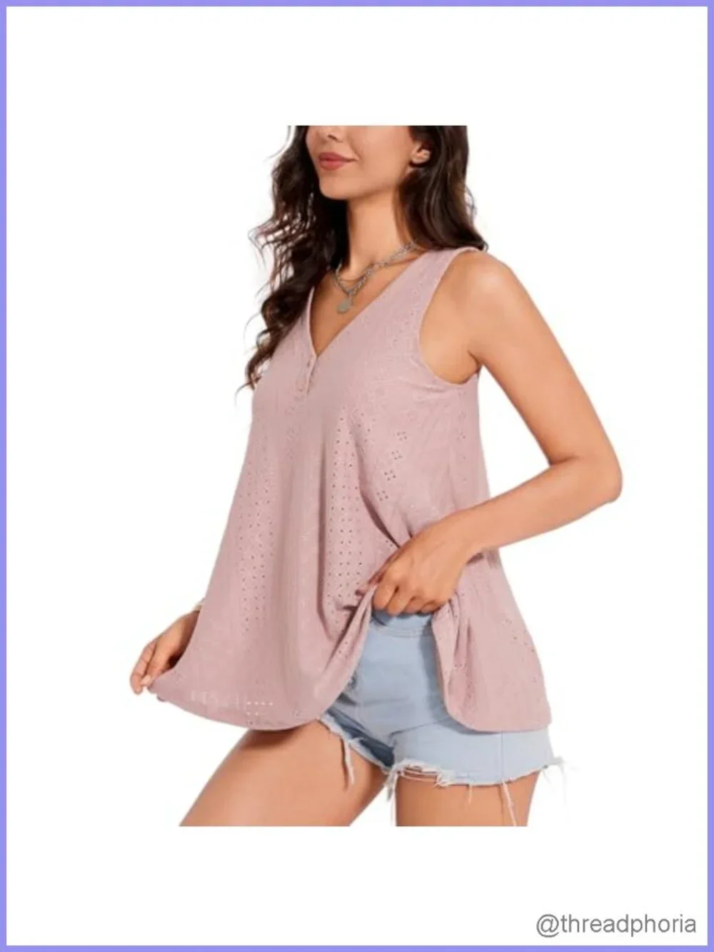 Tank Top with Built in Bra Flowy Loose Fit Sleeveless V-Neck Summer Top